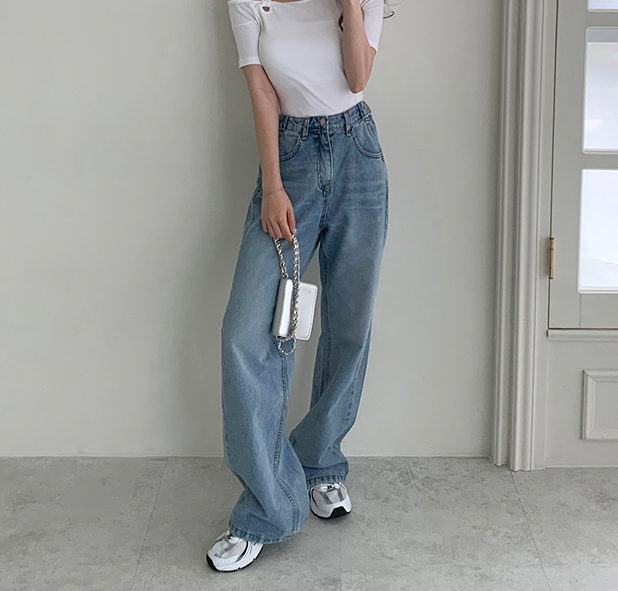 254-일자 와이드 청팬츠 / 254-Straight wide blue Pants