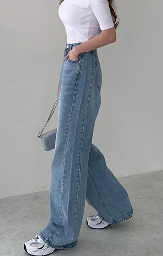 254-일자 와이드 청팬츠 / 254-Straight wide blue Pants